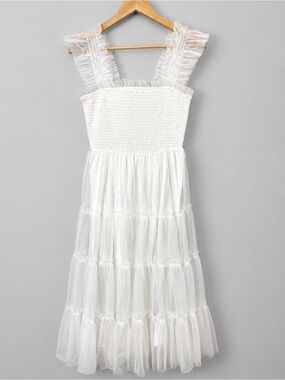 Baltic born Emma Smocked Tiered Tulle Dress in white